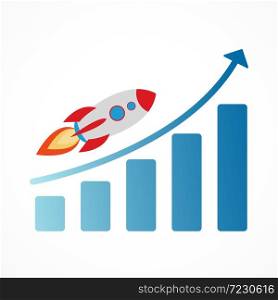 Rocket ship with fire and growth diagram