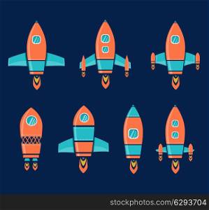Rocket Space Ship, On Blue Background, Vector Illustration