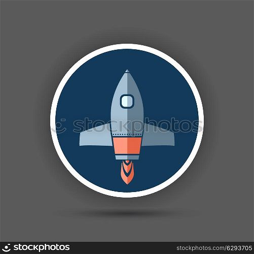 Rocket Space Ship, On Blue Background, Vector Illustration
