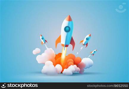 Rocket space startup, creative idea cover, landing page web site, Vector illustration . Rocket space startup, creative idea cover, landing page web site, Vector