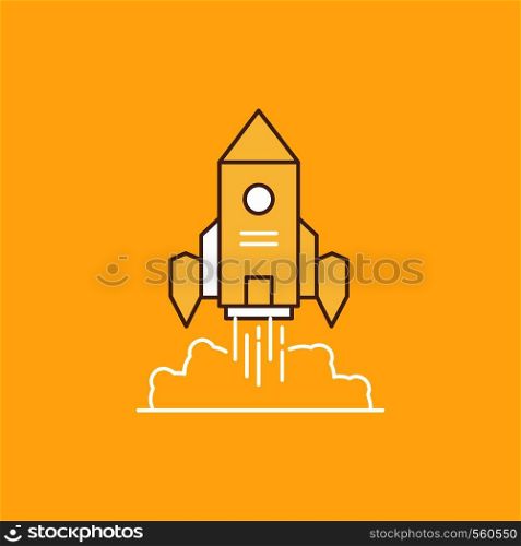 Rocket, spaceship, startup, launch, Game Flat Line Filled Icon. Beautiful Logo button over yellow background for UI and UX, website or mobile application. Vector EPS10 Abstract Template background