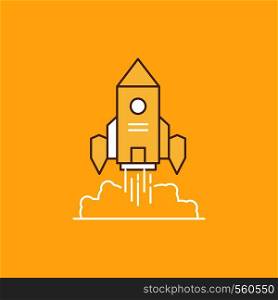 Rocket, spaceship, startup, launch, Game Flat Line Filled Icon. Beautiful Logo button over yellow background for UI and UX, website or mobile application. Vector EPS10 Abstract Template background