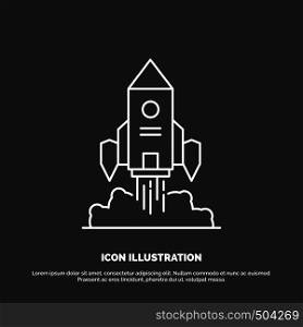 Rocket, spaceship, startup, launch, Game Icon. Line vector symbol for UI and UX, website or mobile application. Vector EPS10 Abstract Template background