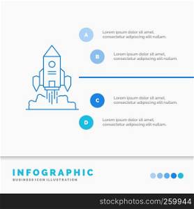 Rocket, spaceship, startup, launch, Game Infographics Template for Website and Presentation. Line Blue icon infographic style vector illustration