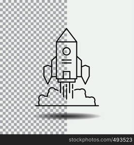 Rocket, spaceship, startup, launch, Game Line Icon on Transparent Background. Black Icon Vector Illustration. Vector EPS10 Abstract Template background