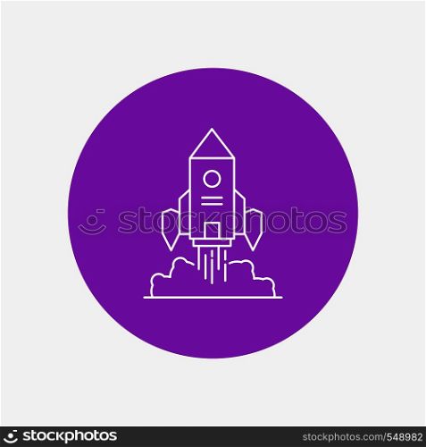 Rocket, spaceship, startup, launch, Game White Line Icon in Circle background. vector icon illustration. Vector EPS10 Abstract Template background