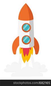 Rocket spaceship take off vector cartoon illustration isolated on white background.. Rocket take off vector cartoon illustration.
