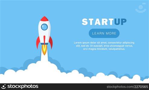 Rocket. Startup. Rocket launch. Launch and development of a business project. Innovative product, creative idea. Flat style. Vector illustration. Rocket. Startup. Rocket launch. Spaceship. Launch and development of a business project. Innovative product, creative idea. Flat style. Vector illustration
