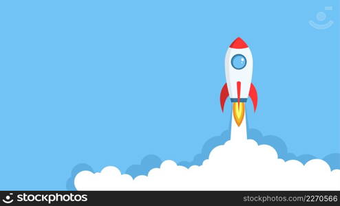 Rocket. Startup. Rocket launch. Launch and development of a business project. Innovative product, creative idea. Flat style. Vector illustration. Rocket. Startup. Rocket launch. Spaceship. Launch and development of a business project. Innovative product, creative idea. Flat style. Vector illustration