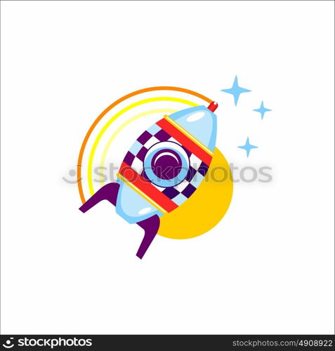 Rocket. The rocket flies in space. Vector illustration. Toys for the children.