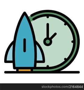 Rocket time shipping icon. Outline rocket time shipping vector icon color flat isolated. Rocket time shipping icon color outline vector