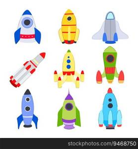 rocket toy set cartoon. spaceship launch, science future, yellow ship rocket toy sign. isolated symbol vector illustration. rocket toy set cartoon vector illustration