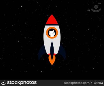 Rocket with cat astronaut on background stars sky. Rocket with a cat flies up. Cat with rocket in space. Eps10. Rocket with cat astronaut on background stars sky. Rocket with a cat flies up. Cat with rocket in space