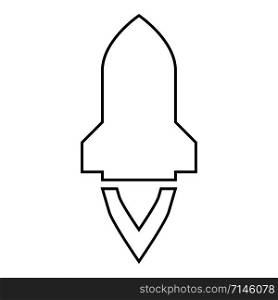 Rocket with flame in flying Spaceship launching Space exploration War weapon concept icon outline black color vector illustration flat style simple image