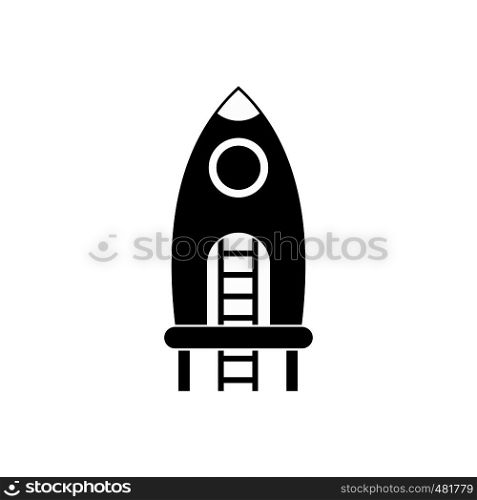 Rocket with ladder on a playground black simple icon. Rocket with stairs on a playground icon