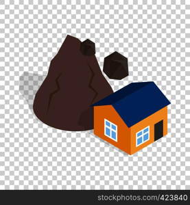 Rockfall destroys house isometric icon 3d on a transparent background vector illustration. Rockfall destroys house isometric icon