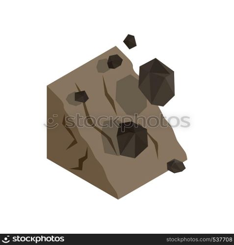 Rockfall icon in isometric 3d style on a white background. Rockfall icon, isometric 3d style