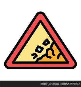 Rockfall sign icon. Outline rockfall sign vector icon color flat isolated. Rockfall sign icon color outline vector
