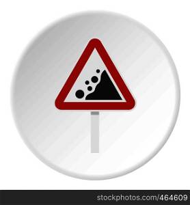 Rockfall traffic sign icon in flat circle isolated vector illustration for web. Rockfall traffic sign icon circle