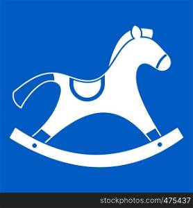 Rocking horse icon white isolated on blue background vector illustration. Rocking horse icon white