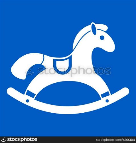 Rocking horse icon white isolated on blue background vector illustration. Rocking horse icon white