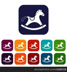 Rocking horse icons set vector illustration in flat style In colors red, blue, green and other. Rocking horse icons set flat