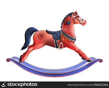 Rocking horse realistic. Realistic red child toy rocking horse isolated on white background vector illustration