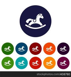 Rocking horse set icons in different colors isolated on white background. Rocking horse set icons