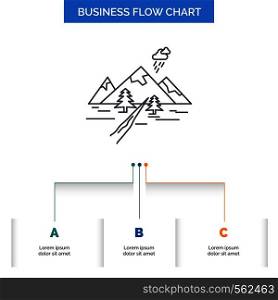 rocks, hill, landscape, nature, mountain Business Flow Chart Design with 3 Steps. Line Icon For Presentation Background Template Place for text. Vector EPS10 Abstract Template background