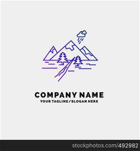 rocks, hill, landscape, nature, mountain Purple Business Logo Template. Place for Tagline. Vector EPS10 Abstract Template background