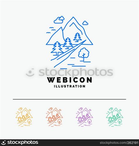 rocks, tree, hill, mountain, nature 5 Color Line Web Icon Template isolated on white. Vector illustration
