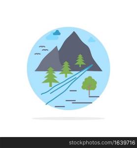 rocks, tree, hill, mountain, nature Flat Color Icon Vector