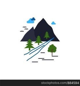 rocks, tree, hill, mountain, nature Flat Color Icon Vector