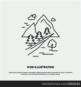 rocks, tree, hill, mountain, nature Icon. Line vector gray symbol for UI and UX, website or mobile application. Vector EPS10 Abstract Template background