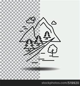 rocks, tree, hill, mountain, nature Line Icon on Transparent Background. Black Icon Vector Illustration. Vector EPS10 Abstract Template background