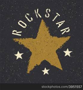 Rockstar. Grunge star with lettering. Tee print design template