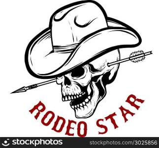 Rodeo star. Skull with arrow in head. Design element for poster, card, t shirt, emblem, sign. Vector illustration