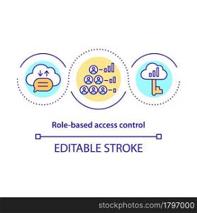 Role based access control concept icon. Digital cloud service for company employees. Messaging software abstract idea thin line illustration. Vector isolated outline color drawing. Editable stroke. Role based access control concept icon