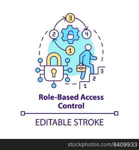Role-based access control concept icon. Security management abstract idea thin line illustration. Assigning permissions. Isolated outline drawing. Editable stroke. Arial, Myriad Pro-Bold fonts used. Role-based access control concept icon