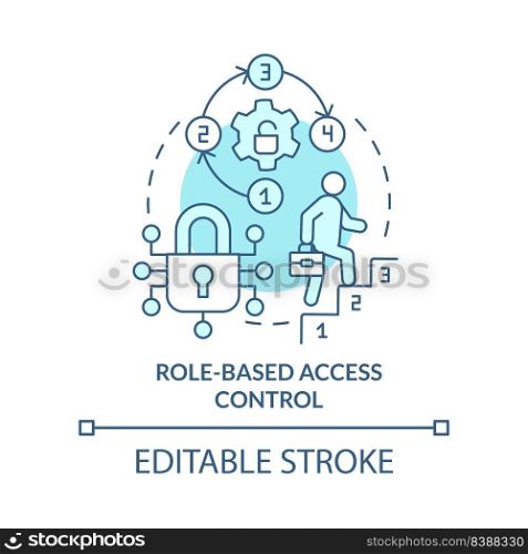 Role-based access control turquoise concept icon. Security management abstract idea thin line illustration. Isolated outline drawing. Editable stroke. Arial, Myriad Pro-Bold fonts used. Role-based access control turquoise concept icon