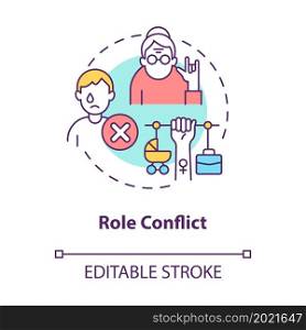 Role conflict concept icon. Contradictory person type. Unexpectedly behavior in everyday life abstract idea thin line illustration. Vector isolated outline color drawing. Editable stroke. Role conflict concept icon
