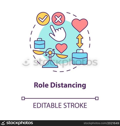 Role distancing concept icon. Practice another social role. Find new position in community abstract idea thin line illustration. Vector isolated outline color drawing. Editable stroke. Role distancing concept icon