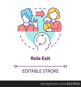 Role exit concept icon. Participation to another function in society. Change personal role activity abstract idea thin line illustration. Vector isolated outline color drawing. Editable stroke. Role exit concept icon