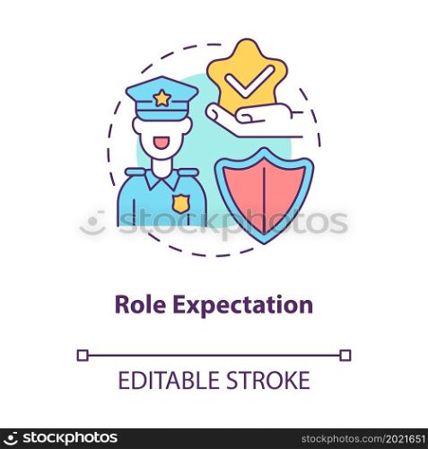 Role expectation concept icon. People engagement in society. Tradition opinion about person behavior abstract idea thin line illustration. Vector isolated outline color drawing. Editable stroke. Role expectation concept icon