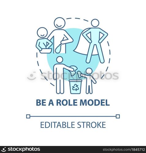 Role model blue concept icon. Parent is example for kid abstract idea thin line illustration. Parental influence. Baby mental health. Vector isolated outline color drawing. Editable stroke. Role model blue concept icon