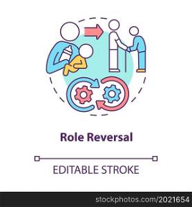 Role reversal concept icon. Exchange social position, function in community. Role transformation abstract idea thin line illustration. Vector isolated outline color drawing. Editable stroke. Role reversal concept icon