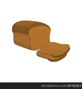 roll of rye brown bread in cartoon style. Loaf and two slices of bread on a white background. For packaging and menu