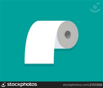 Roll of toilet paper. Icon of towel in flat style for bathroom, kitchen and wc. Clean towel in cylinder. Paper disposable dry napkin for hygiene in wc. Vector.