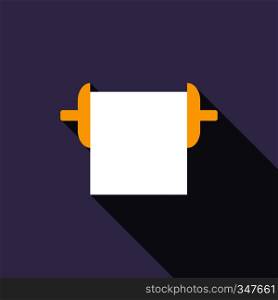 Roll paper towel icon in flat style on a violet background. Roll paper towel icon, flat style