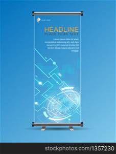 Roll up banner stand template. Abstract Geometric and Global network connections with points and lines.